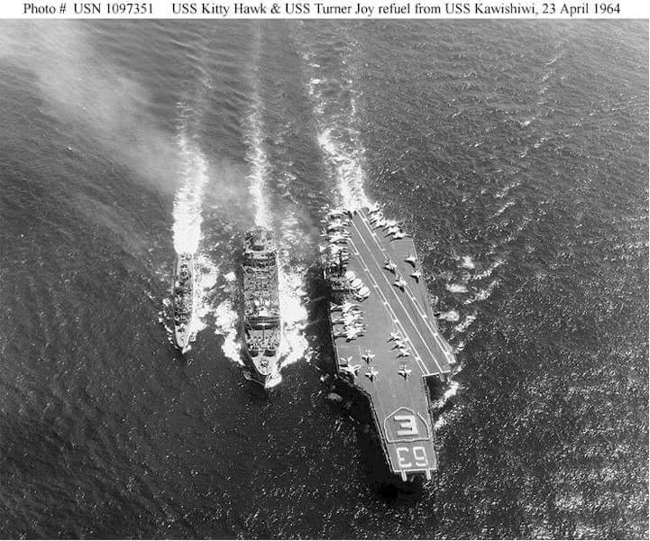 USS Turner Joy and USS Kittyhawk Un-Rep with USS Kawishiwi 1964